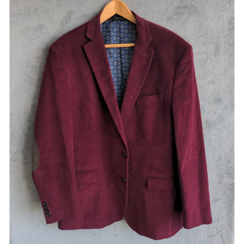 Ralph Lauren Black Label Corduroy Blazer 46L Burgundy Elbow Patches Academia - Picture 2 of 12